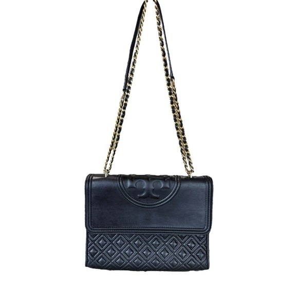 Tory Burch Black Fleming Leather Convertible Crossbody Bag with Gold Chain - Picture 2 of 16